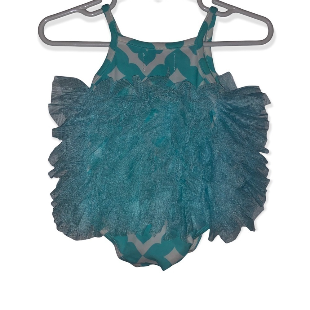 Mudpie Aqua & White Tutu Onesie Bodysuit